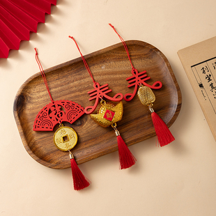 新年春节木牌灯笼客厅玄关树木挂饰物业商场绿植装饰元旦门店挂件
