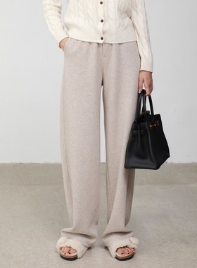 Seawhen海维恩 秋冬新款气质显瘦显腿长羊毛绒拖地直筒镰刀裤2835