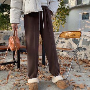 休闲裤 高腰百搭前中线显瘦束脚加绒卫裤 女2896 冬季 Seawhen海维恩