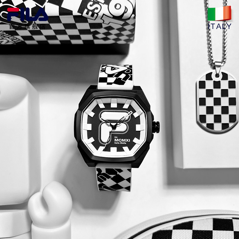 限量版棋盘格fila斐乐手表男女情侣款 潮流运动黑白格子男生礼物