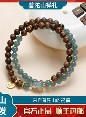 普陀山半水暗棕沉香手串文莱沉水级老料天然蓝水翡翠葫芦玉石手链