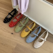 MUMU多巴胺糖果彩色铆钉玛丽珍鞋 女一字扣带浅口平底单鞋 通勤