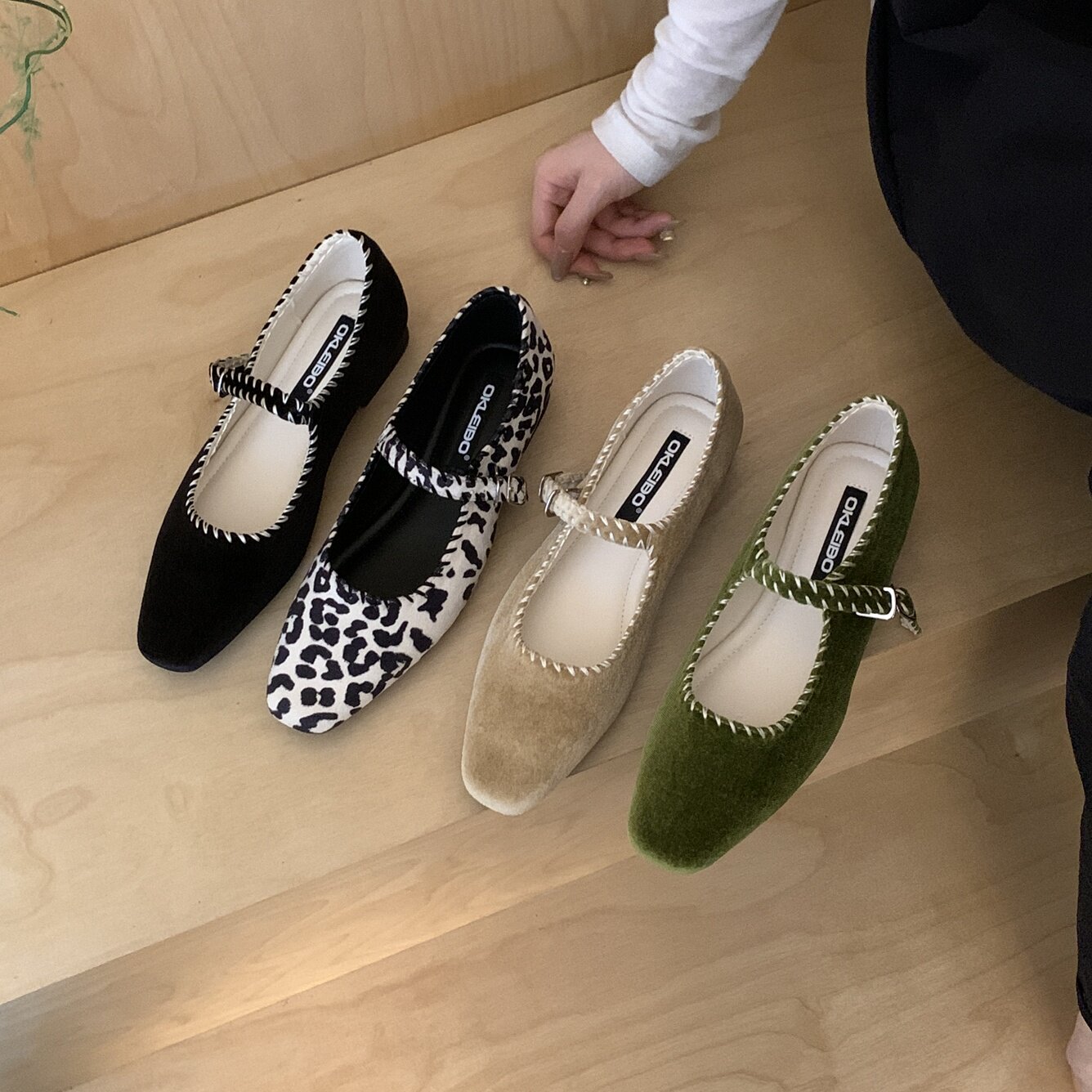 MUMU法式豹纹绒面玛丽珍鞋女平底一字扣带软底单鞋百搭