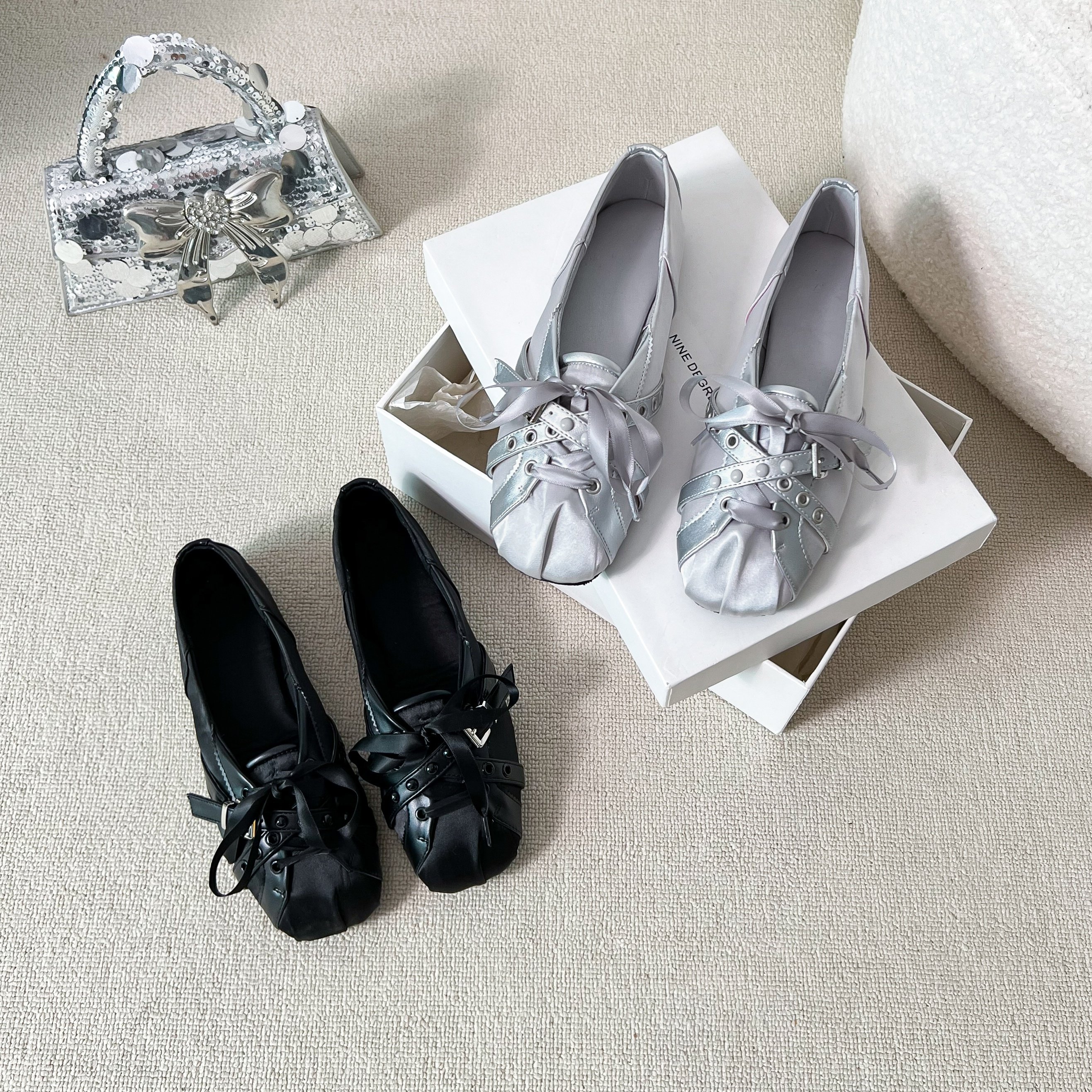 MUMU法式复古风铆钉蝴蝶结芭蕾舞鞋女平底浅口玛丽珍鞋百搭休闲鞋