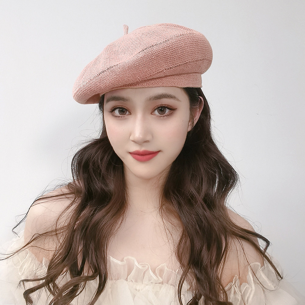 贝雷帽逛街百搭女士春夏卷边亚麻