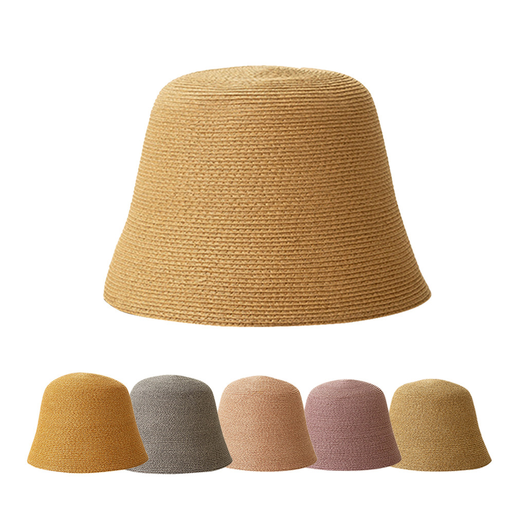 春夏新款时尚休闲简约光板混色纸草遮阳防晒渔夫帽户外旅游防晒帽