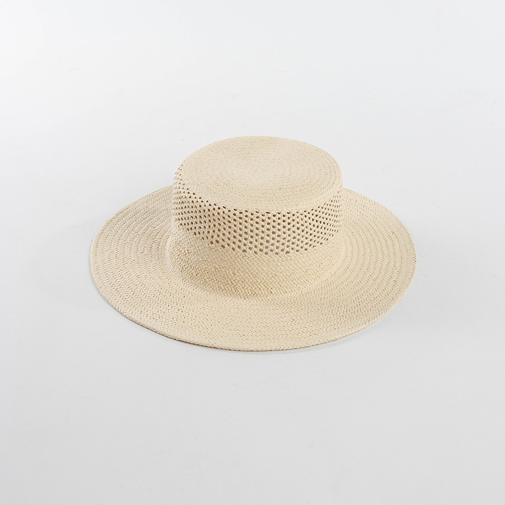 春夏时尚简约镂空手编宽檐纸草遮阳帽户外沙滩旅游防晒遮阳草帽