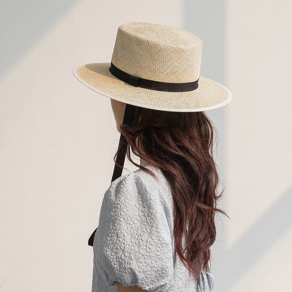 春夏新款时尚休闲包边带绑带剑麻平顶草帽女士户外旅游防晒遮阳帽
