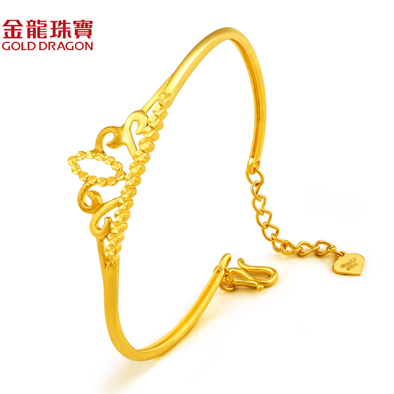金龙珠宝黄金手镯女款9999足金手镯仿钻皇冠手镯开口镯GB079D