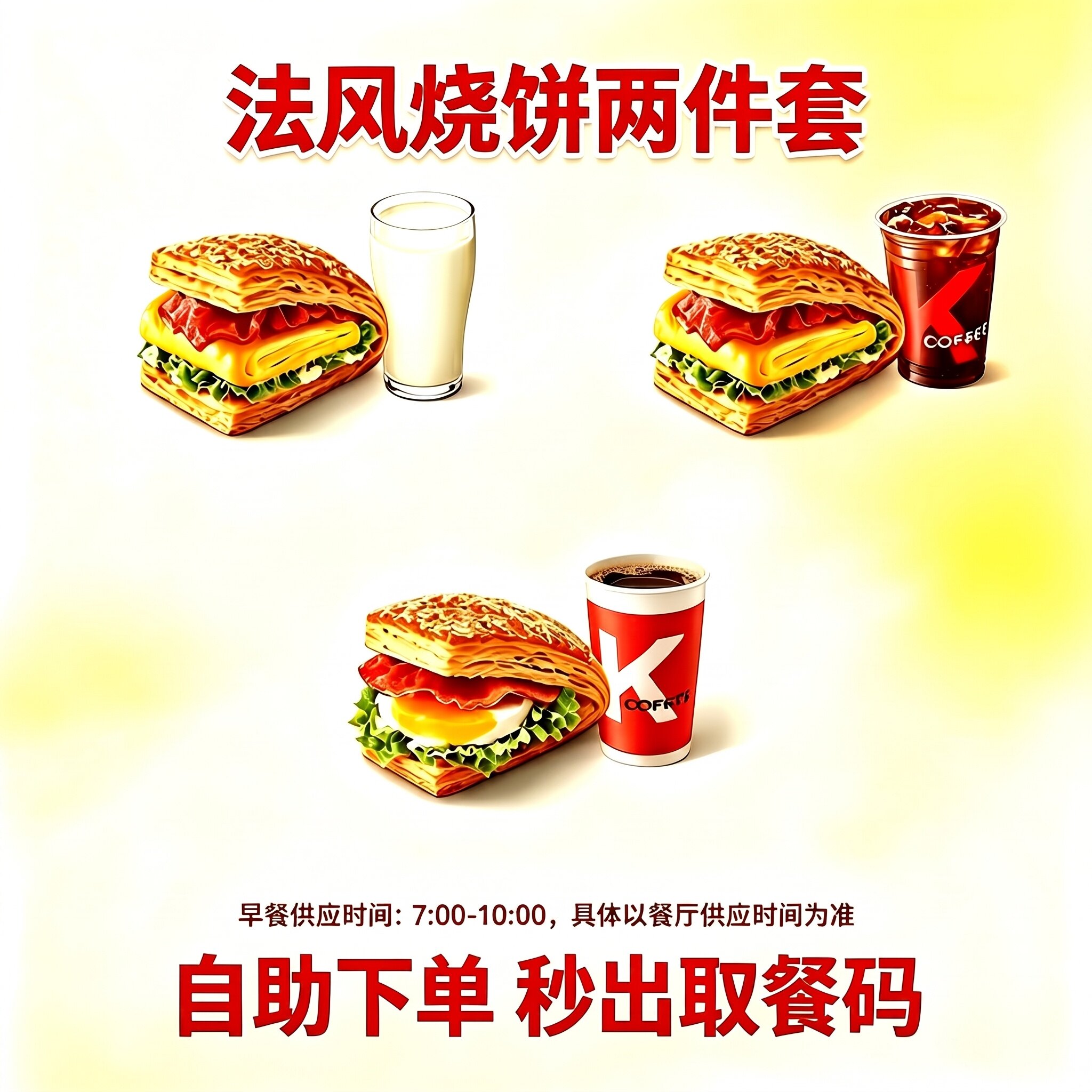 肯德基早餐法风烧饼两件套自助下单兑换券全国通用6:00-10:00可用