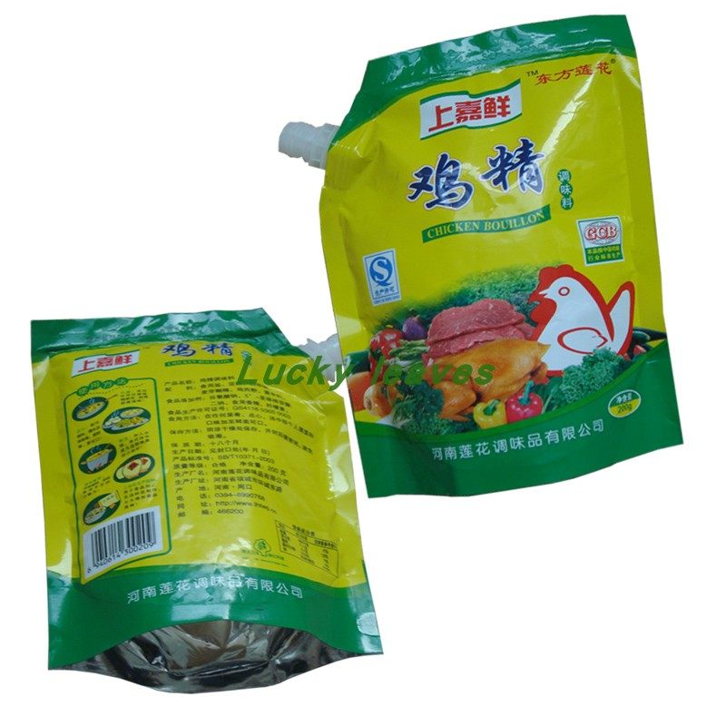 定制200g鸡精粉末站立吸嘴袋直径13mm直立调料液体镀铝真空订做
