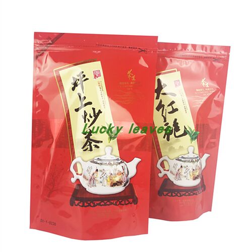 订制大红袍红茶叶包装袋BOPP/VMPET/PE镀铝亮光材质站立拉链袋型