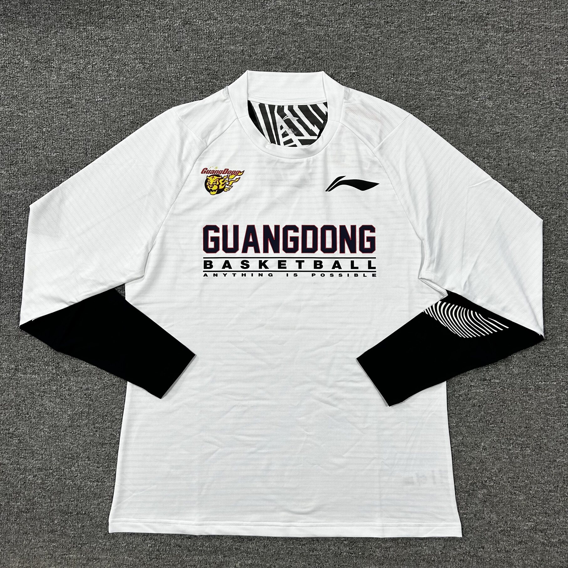 李宁CBA赞助广东男篮球员热身投篮服运动长袖T恤圆领套头ATLP079