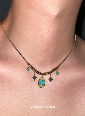 繁星美式嘻哈风松石男款项链小众设计冷淡风女锁骨链高级感毛衣链