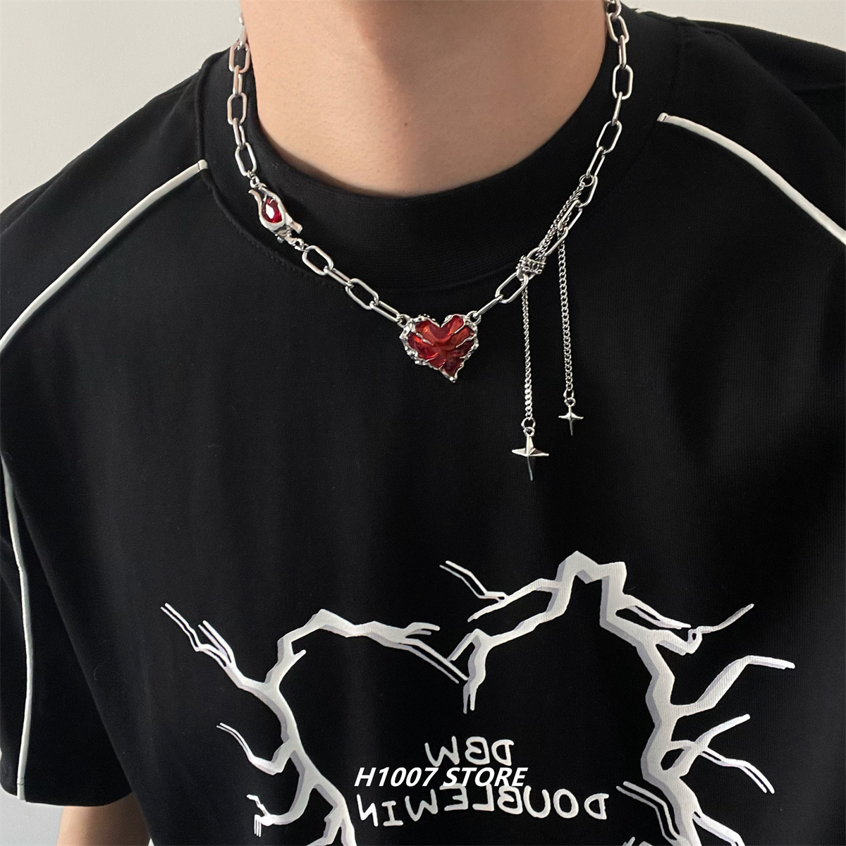 红色爱心锁骨链高级感拼接项链