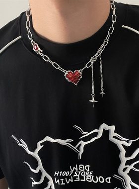 红色爱心锁骨链高级感拼接项链