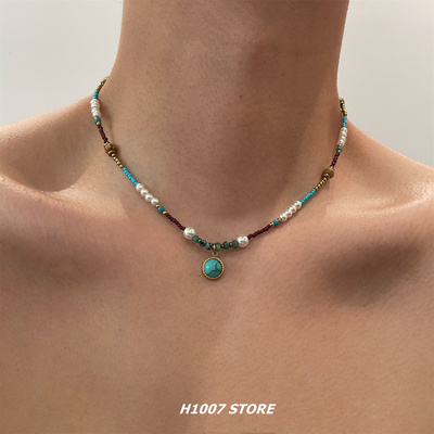 手作串珠绿松石男项链小众设计高级感百搭颈链古风女锁骨链毛衣链