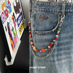 工装 链女小众设计感腰链牛仔裤 挂链 裤 十字架彩色串珠嘻哈风男款