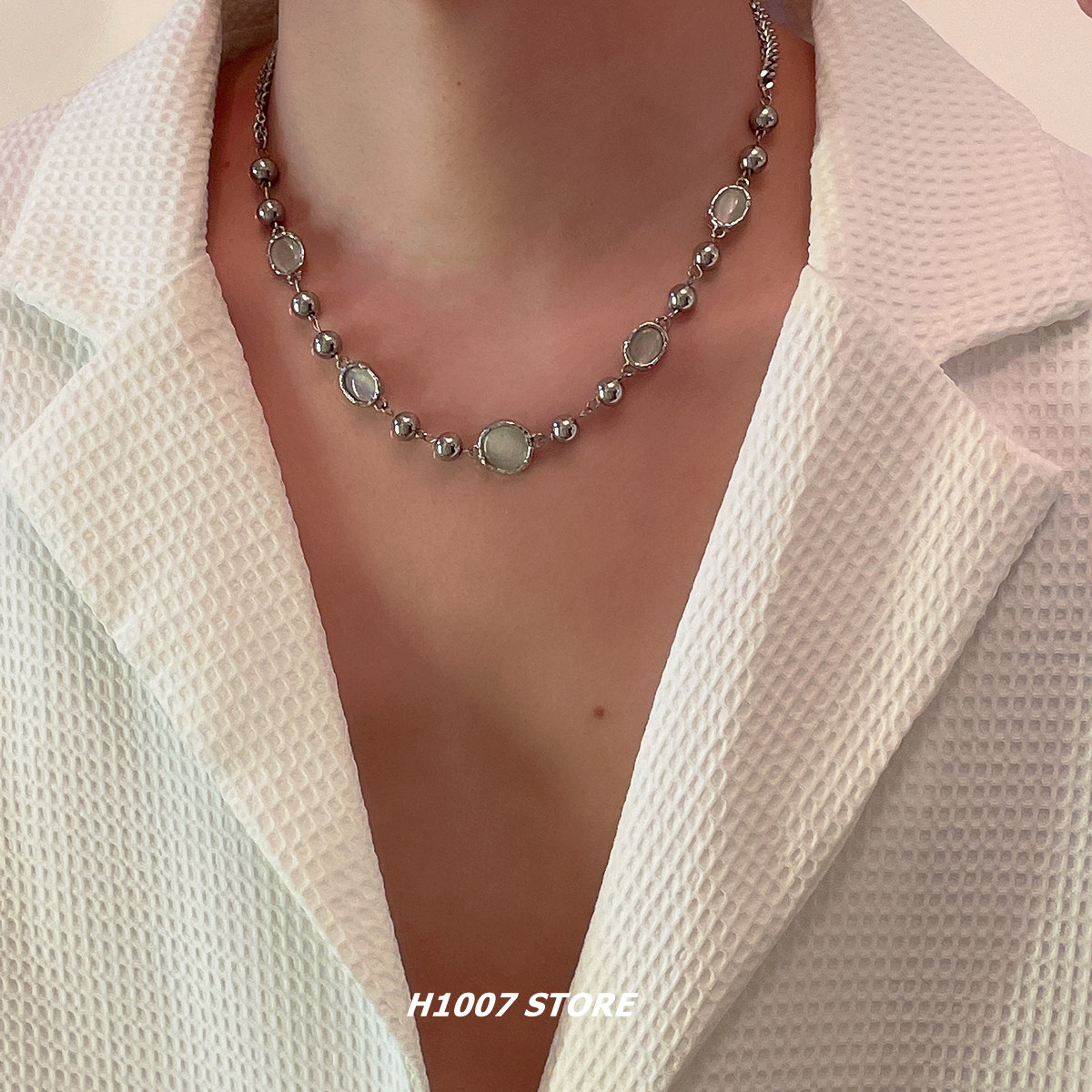 틈새 디자인 고양이 눈 돌 접합 티타늄 강철 체인 힙합 스타일 남성 목걸이 여성 하이 엔드 라이트 럭셔리 2024 새로운 스타일