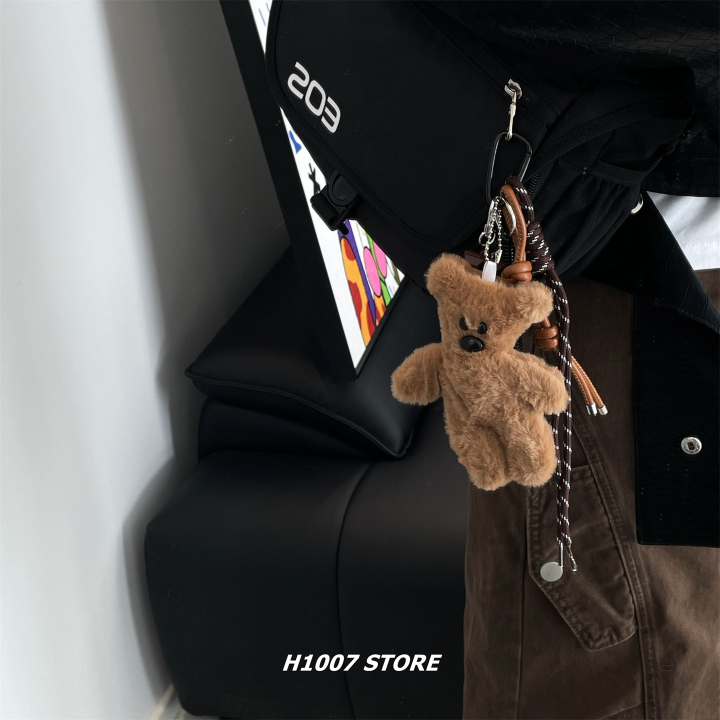 歪头小熊毛绒玩偶包挂件编绳男裤链女嘻哈风牛仔工装裤挂链钥匙扣