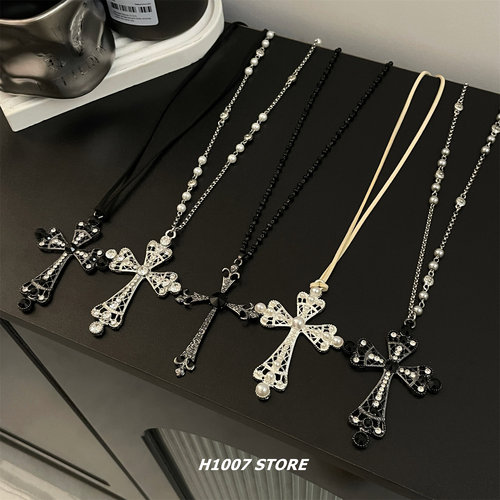 赛博朋克风十字架长款女项链男暗黑夸张小众设计嘻哈风毛衣链饰品