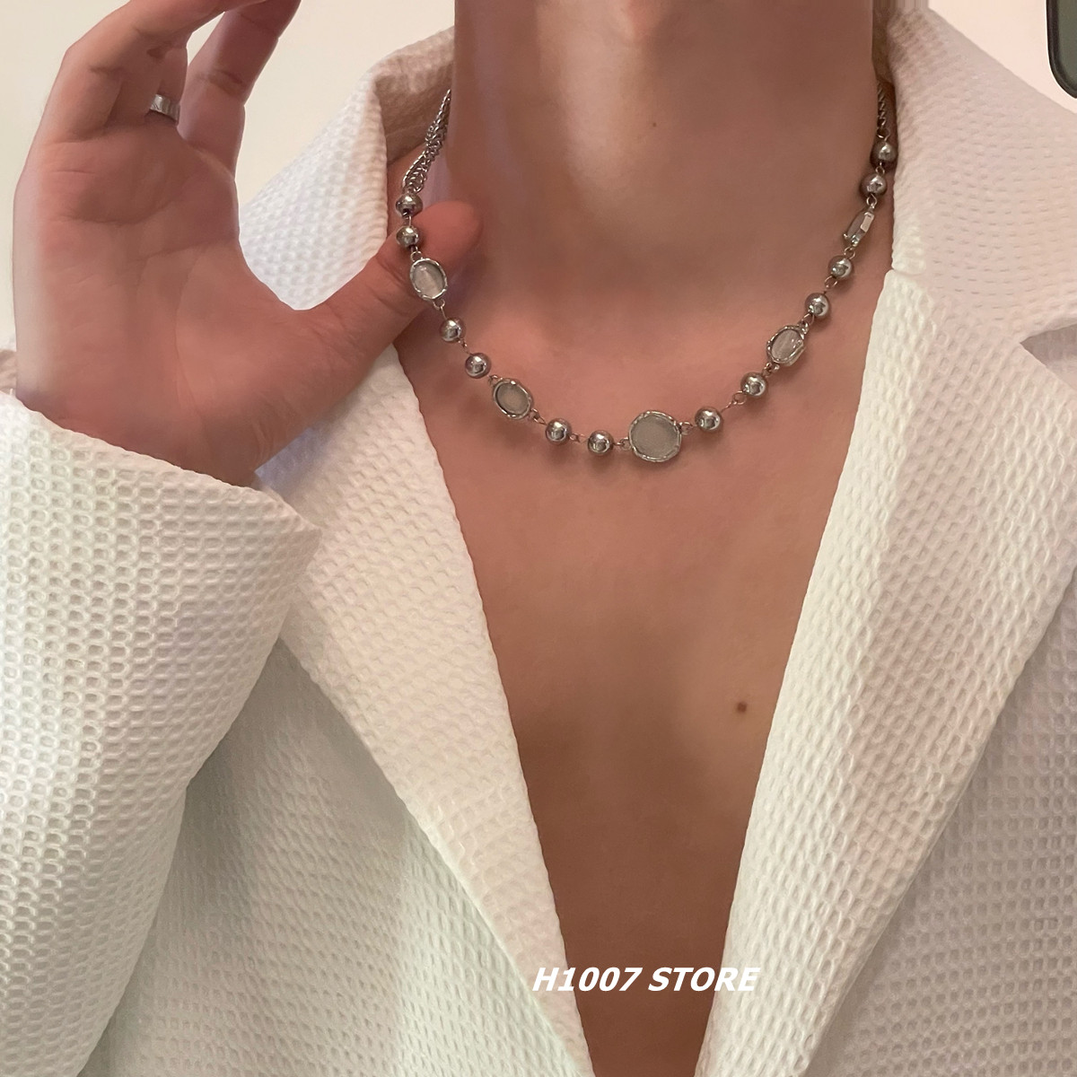 틈새 디자인 고양이 눈 돌 접합 티타늄 강철 체인 힙합 스타일 남성 목걸이 여성 하이 엔드 라이트 럭셔리 2024 새로운 스타일