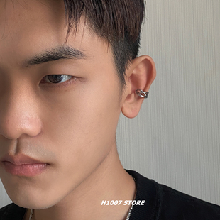 银色缠绕耳骨饰品中性风男耳骨夹耳钉女小众设计高级感嘻哈风耳环