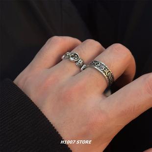 H1007 欧美复古梵文戒指男款个性单身食指尾戒情侣款嘻哈ins指环