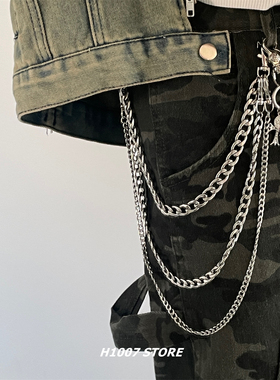 嘻哈风镶钻十字花钛钢链条包挂男款裤链女小众感钥匙包挂腰间挂饰
