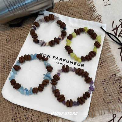 天然石真咖啡豆手链檀木新中式