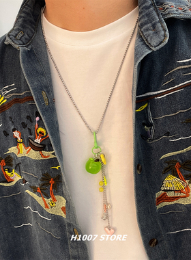 2025年新款青苹果音符长款项链女小众度款假风海边男锁骨链毛衣链