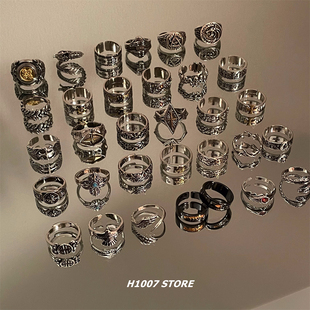 做旧潮牌男士戒指可微调指环女嘻哈小众设计单身食指戒2024年新款