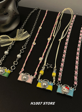 可爱KT猫相机项链女小众设计百搭锁骨链配饰男毛衣链饰品2025新款