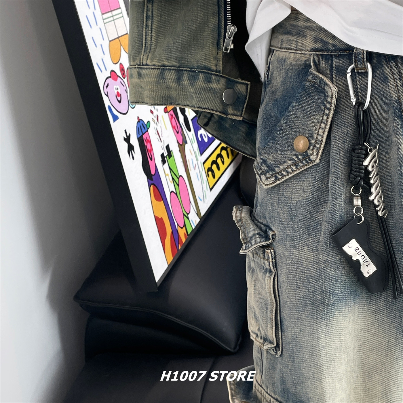 黑色编绳字母火机袋包挂男裤链女嘻哈风钥匙扣配饰牛仔工装裤挂链