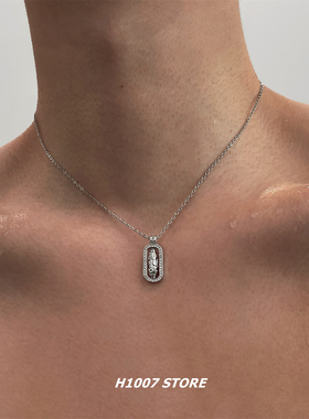 可旋转银色天珠吊坠男款项链女轻奢百搭颈链小众设计高级感锁骨链