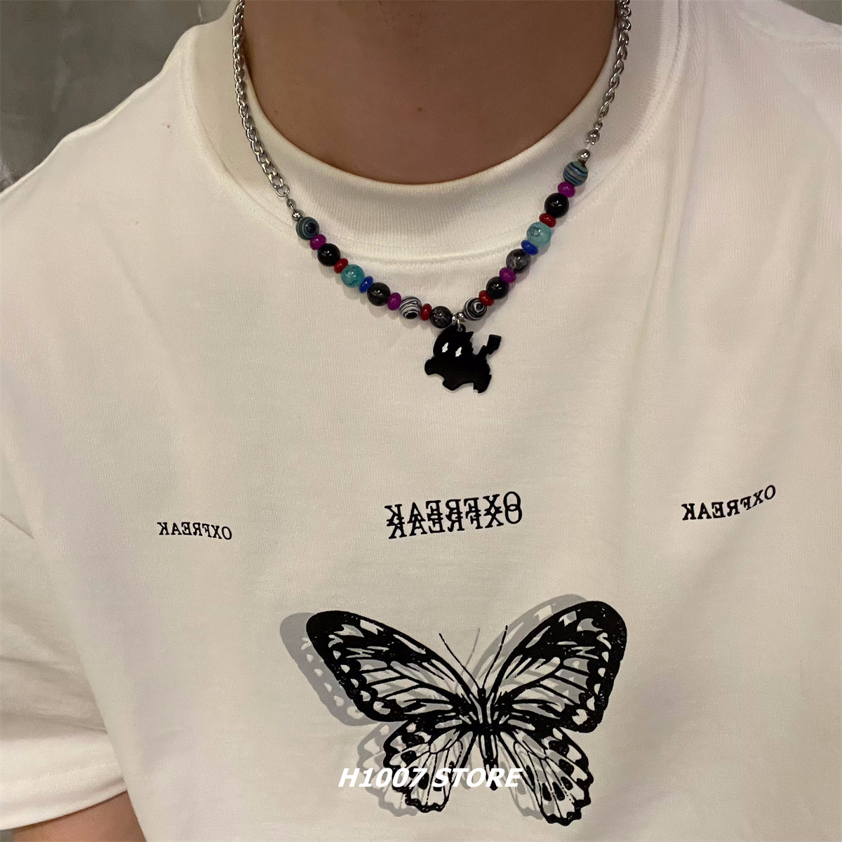 串珠小猫男项链冷淡风锁骨链女生小众设计感嘻哈亚文化毛衣链饰品