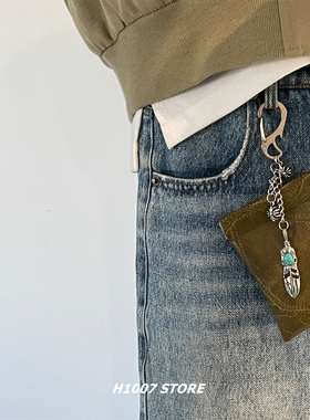 原创款橄榄绿条纹包男款裤链女小众腰间挂饰嘻哈风包挂零钱卡包