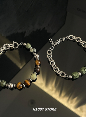 新中式古风绿色天然石串珠清冷感男款手链女2024新款爆款手饰手串