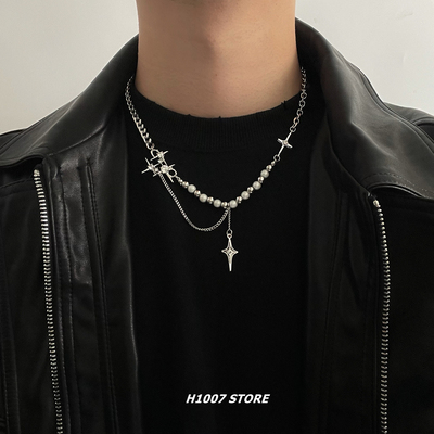 嘻哈项链珍珠男小众设计毛衣链