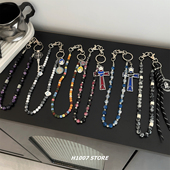 人像串珠男裤 链女嘻哈风小众设计感牛仔裤 工装 H1007原创款 裤 挂链