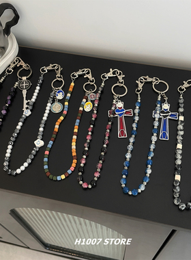 H1007原创款人像串珠男裤链女嘻哈风小众设计感牛仔裤工装裤挂链