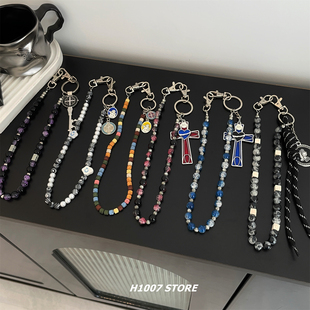 裤 H1007原创款 工装 链女嘻哈风小众设计感牛仔裤 挂链 人像串珠男裤