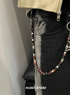 H1007原创黑色十字架串珠男裤链女小众腰链嘻哈风牛仔裤工装裤链