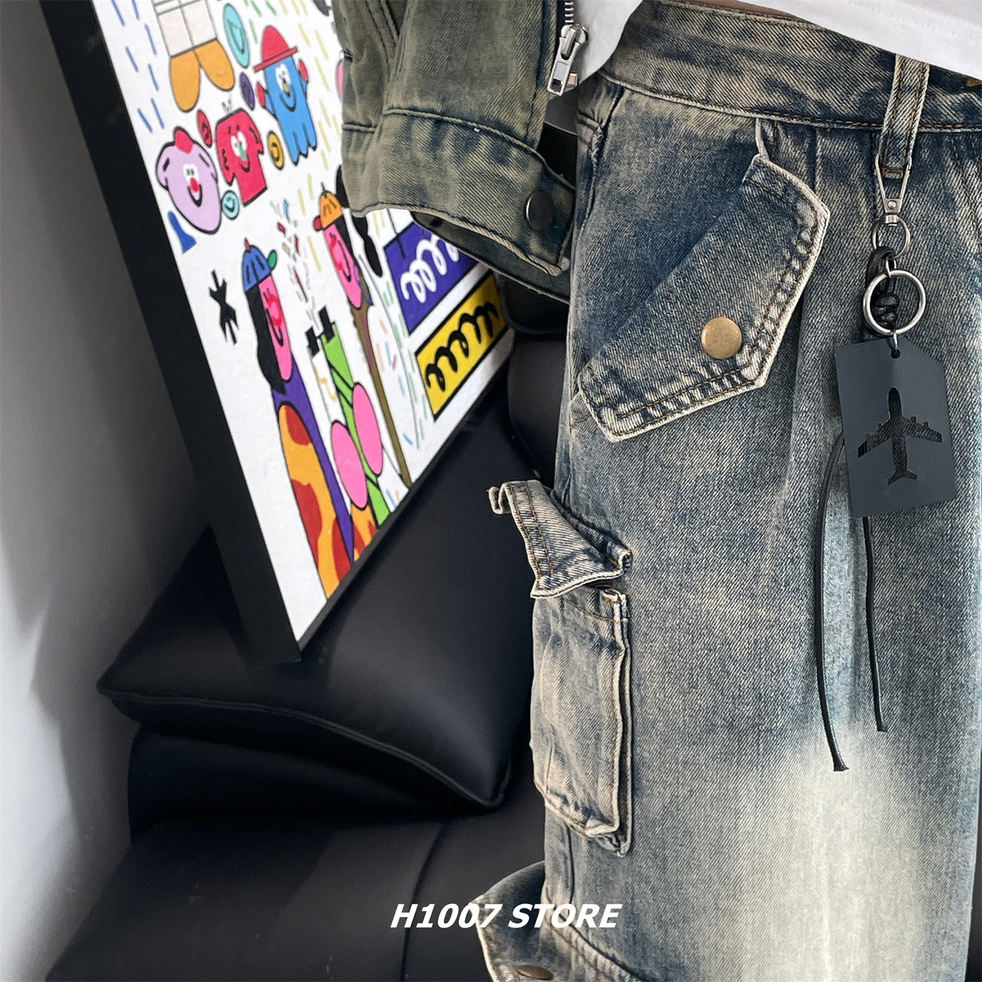 小众设计款飞机黑色牌编绳男裤链女钥匙扣包挂配饰牛仔工装裤挂链