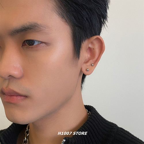 防过敏钛钢款圆球耳钉男款潮流女生穿刺钉螺旋隐形耳骨钉耳蜗耳饰