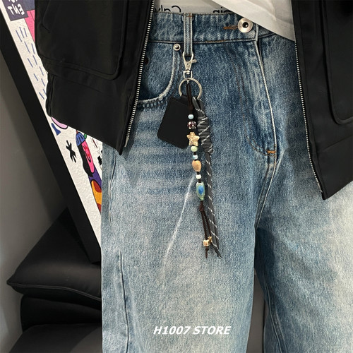 原创陶瓷海星编绳男裤链女嘻哈风小众设计感牛仔裤工装裤挂链包挂