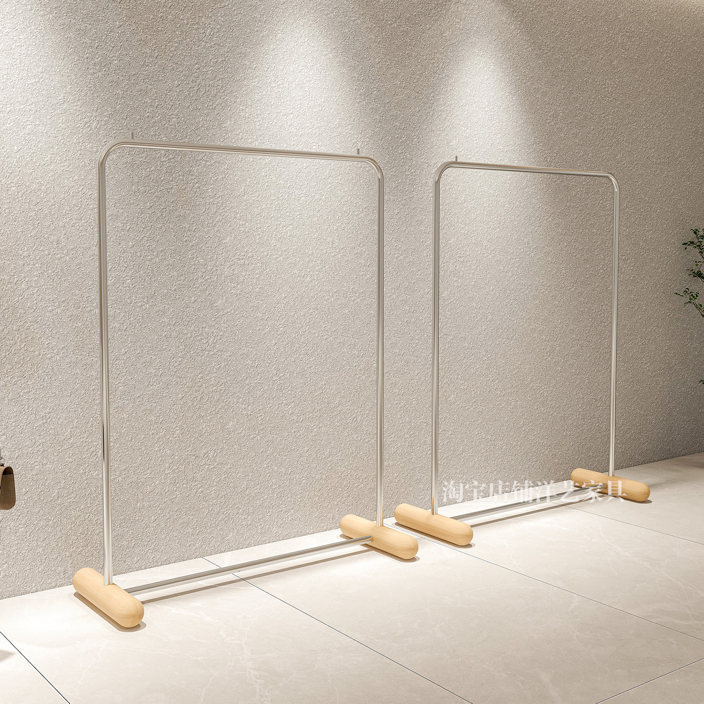 服装店展示架落地式陈列架男女童装不锈钢仿原木色古风中岛挂衣架