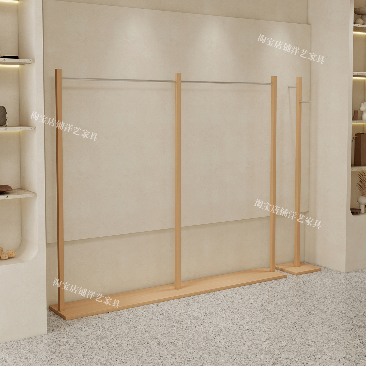 服装店展示架落地不锈钢仿原木色陈列架女装货架带板中古风挂衣架