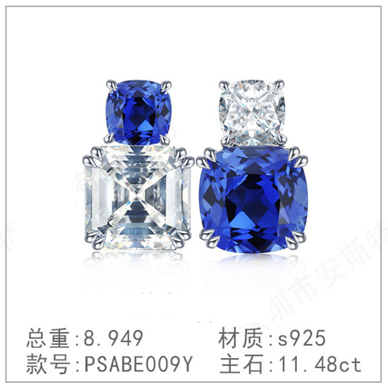 s925银钻石耳坠耳饰奢高级新款培育钻石简洁蓝宝镀钻钻耳环耳吊