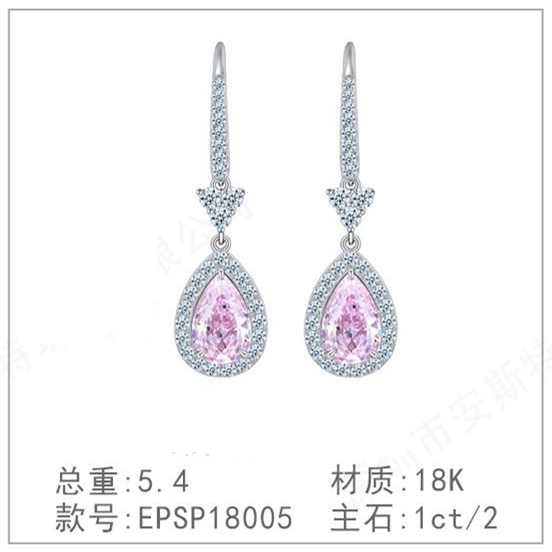 s925银钻石戒指奢高级新款培育白粉黄简洁粉钻镀钻钻耳环耳吊